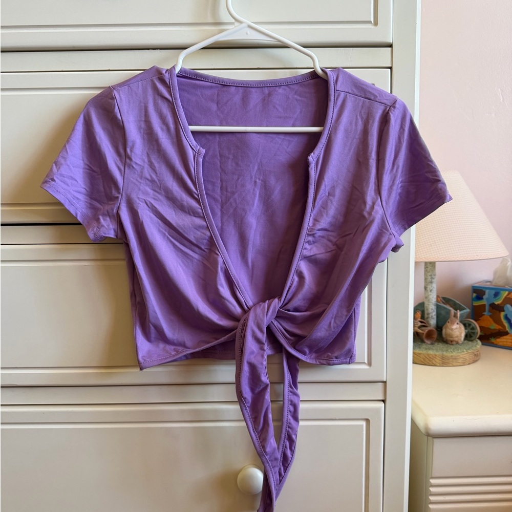 Purple Tie-Front Crop Top
